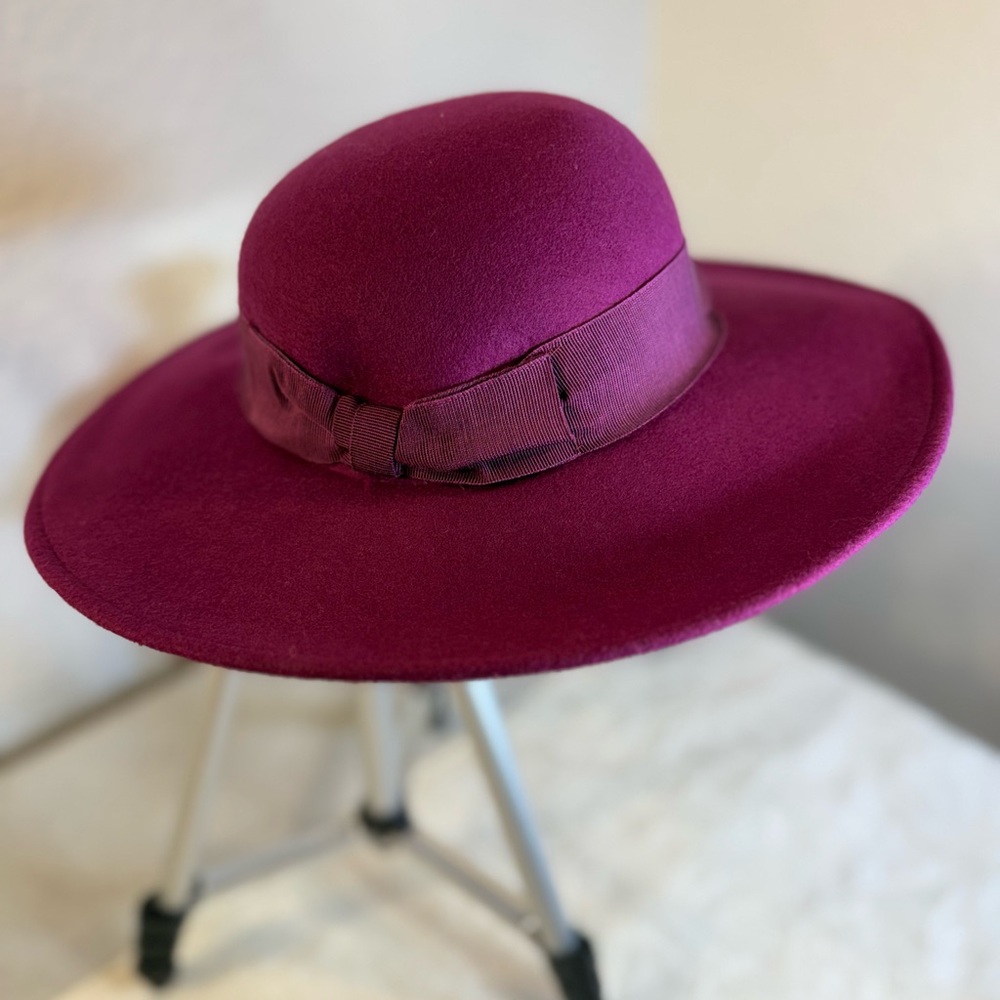 Vtg Nordstrom Italy Magenta 100% Wool Felt Floppy Hat Wide Brim Boho 14x4
